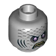 Minifig Head Sharx, Purple Eyes, Yellow Teeth, Scales and Gills Print [Hollow Stud]