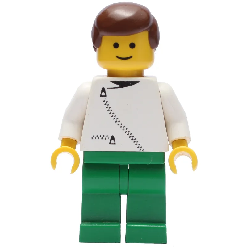 Man, White Jacket with Zipper, Green Legs, Brown Hair