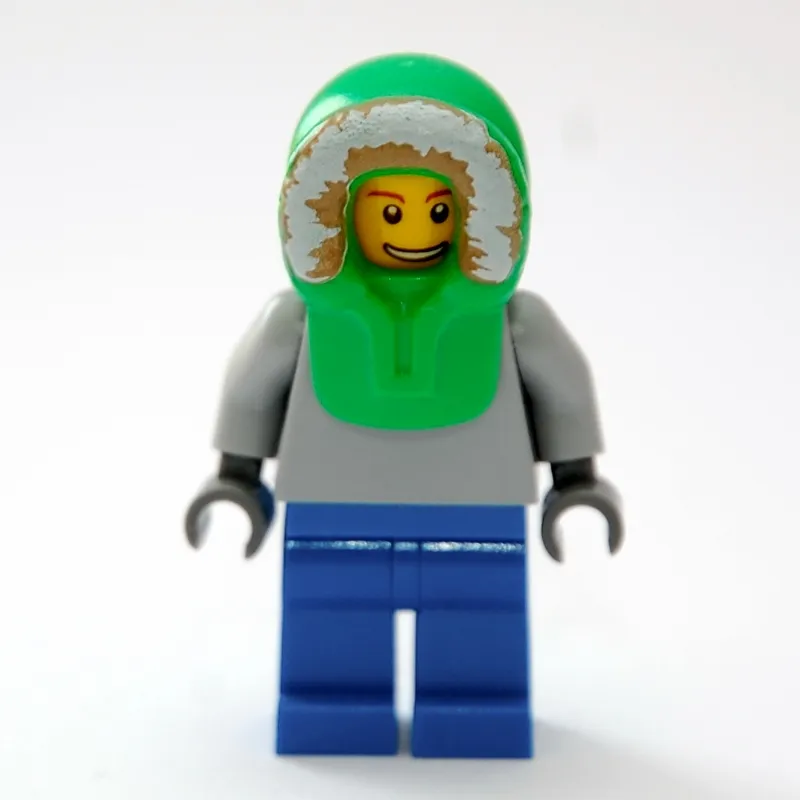 Man, Plain Light Bluish Gray Torso, Blue Legs, Bright Green Hood