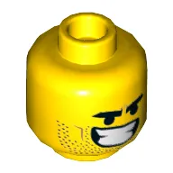 Minifig Head Rex Dangervest, Wide Open Mouth / Lopsided Grin