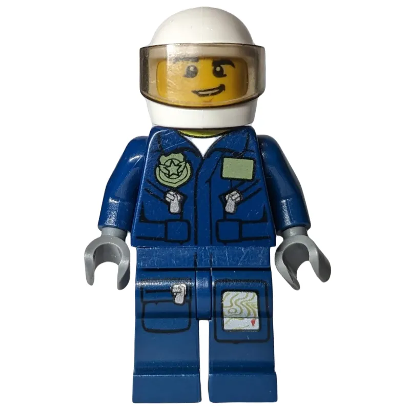 Policeman, Dark Blue Jacket with Pockets and Badge, White Helmet with Visor, Open Mouth