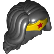 Hair and Tiara, Long Wavy, Yellow Tiara with Red Star Print (Wonder Woman)