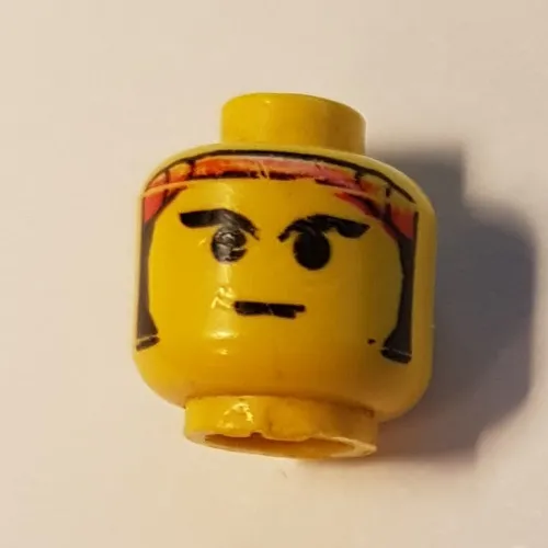 Minifig Head Ninja, Male, Eyebrows, Sideburns and Red Bandana Print [Blocked Open Stud]