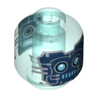 Minifig Head Robot, Dark Blue Face with Wires and Circuitry, Azure Eyes and Mouth Print