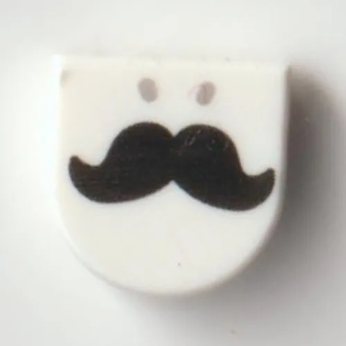 Tile Round 1 x 1 Half Circle with Black Mustache Print