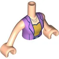 Minidoll Torso Woman with Lavender Jacket, Dark Blue Trim, Necklace, Gold Shirt Print, Light Nougat Arms and Hands