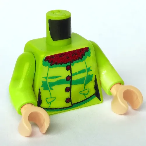 Torso Jacket, Reddish Brown Fur Collar, Buttons, Creases Print, Lime Arms, Light Nougat Hands