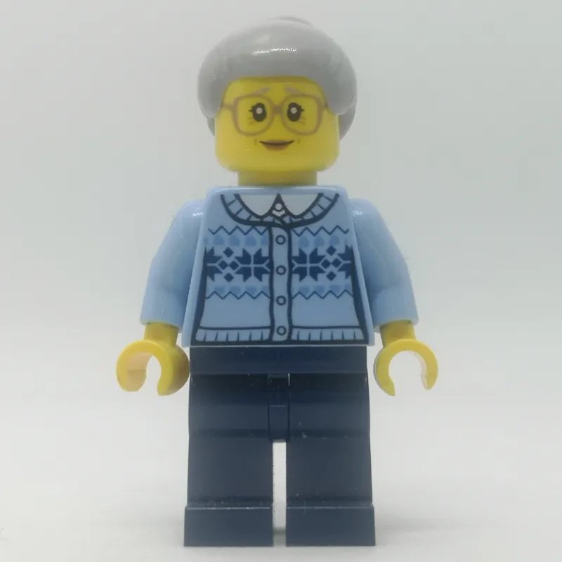 Woman, Bright Light Blue Cardigan, Dark Blue Legs, Light Grayish Blue Hair