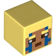 Minifig Head Special, Cube with Pixelated Nougat Face, Blue Markings Print