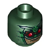 Minifig Head Parademon, Helmet, Green Details, Brown Goggles with Red Lenses, Light Nougat Face Print [Hollow Stud]