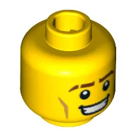 Minifig Head Jungle Boy, Thick Brown Eyebrows, Cheek Lines and Open Mouth Smile Print [Blocked Open Stud]