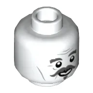 Minifig Head Nearly Headless Nick, Dark Bluish Grey Thick Eyebrows, Mustache, Goatee, Smiling / Worried Print