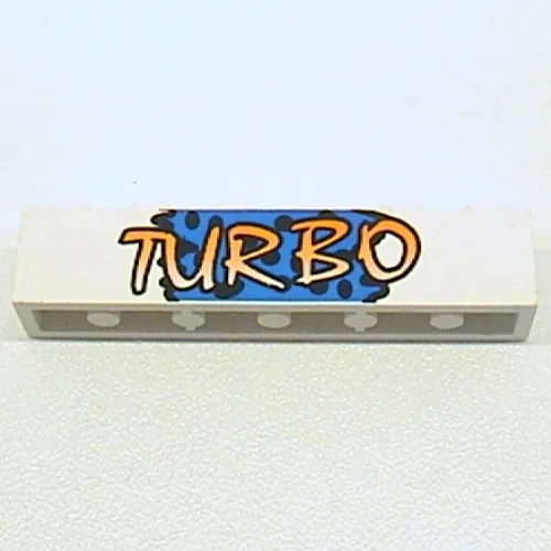 Brick 1 x 6 with Yellow 'TURBO' on Blue Background and Black Spots Print