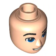 Minidoll Head Male, Raised Right Eyebrow, Blue Eyes, Open Smile with Teeth Print
