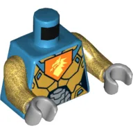 Torso Armor Gold and Silver with Dragon Head on Orange Pentagonal Shield Print, Pearl Gold Arms, Light Bluish Gray Hands