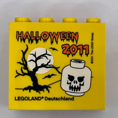 Brick 2 x 4 x 3 with 'LEGOLAND Deutschland HALLOWEEN 2011', Skull Print