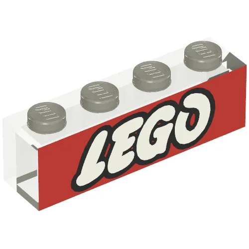 Brick 1 x 4 without Bottom Tubes and LEGO Logo Open "O"/Red Print