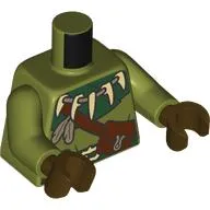 Torso, Dark Green Collar, Belt, Necklace with Fangs, Feathers, Reddish Brown Pouches, Strap Print, Olive Green Arms, Dark Brown Hands