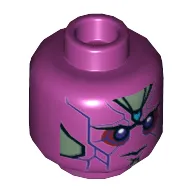 Minifig Head Vision, Dual Sided, Purple Eyes, Blue Spot on Forehead, Purple Veins Print [Hollow Stud]