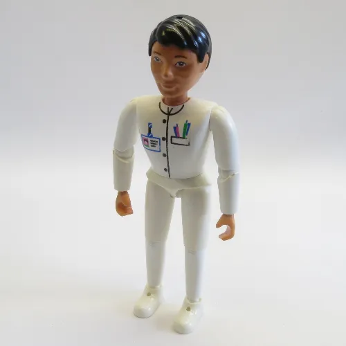 Belville Figure Articulated Elbows, Male, Black Hair, White Pants, White Shirt with Badge, Pocket and 2 Pens Print (Medic)