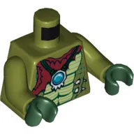 Torso Crocodile Skin with Dark Red Bandana and Necklace with Chi Orb Print, Olive Green Arms, Dark Green Hands