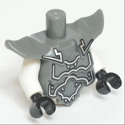 Torso with Molded Shoulder and Waist Extensions, Silver Decoration Print, White Arms, Black Hands