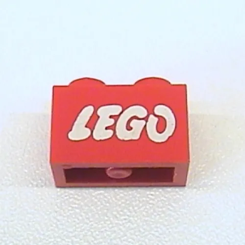 Brick 1 x 2 with LEGO Logo Open O White with no Outline Print