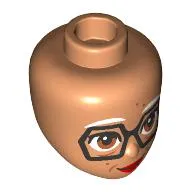 Minidoll Head, White Eyebrows, Black Glasses, Brown Eyes, Red Lips, Wrinkles