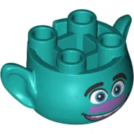 Minifig Head Special, with Ears and 4 Studs on Top, with Face with Medium Lavender Nose and Open Mouth Smile Print (Branch)