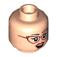 Minifig Head Harleen Quinzel (Harley Quinn), Dual Sided, Dark Red Glasses and Lips, Quizzical / Excited Print [Hollow Stud]