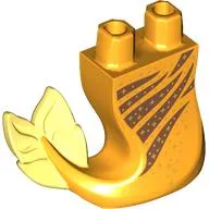 Tail, Mermaid Curved Right with Medium Brown Stripes, Gold Stars, Bright Light Yellow Fins print