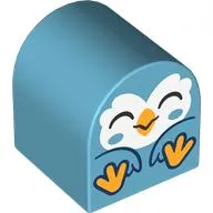 Duplo Brick 2 x 2 x 2 Curved Top with Sitting Bird, White Face, Bright Light Orange Feet print