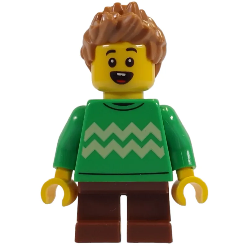 Kid, Bright Green Torso, Reddish Brown Legs, Medium Nougat Hair