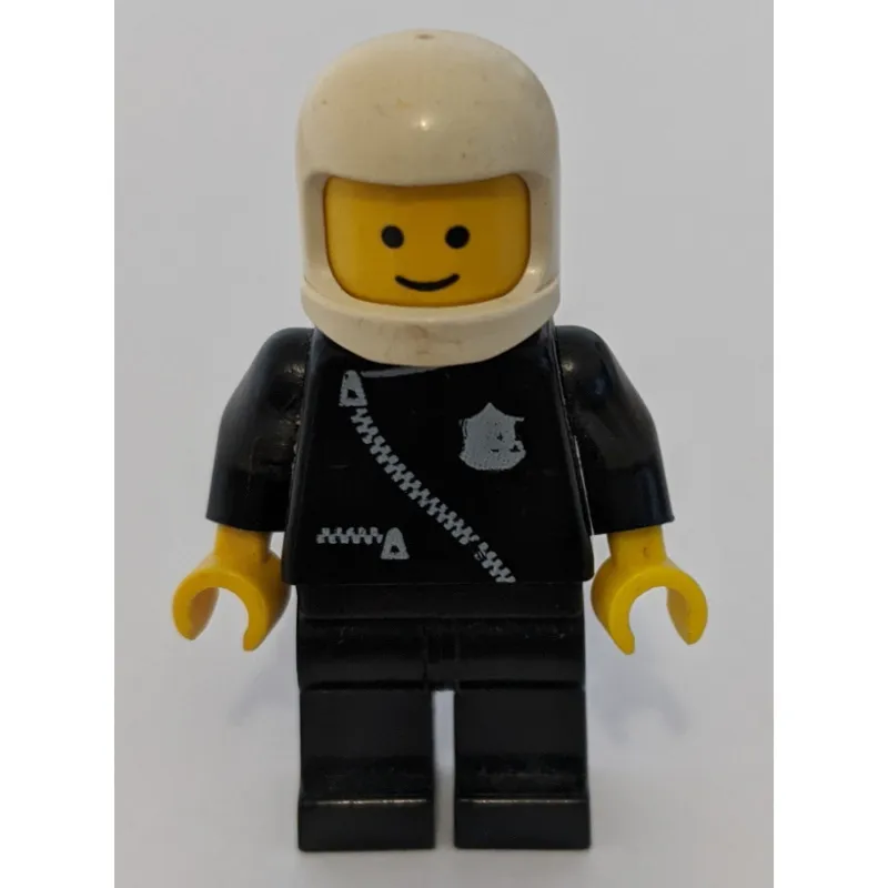 Policeman, Black Jacket with Zipper and Badge, White Helmet (3842b Helmet)