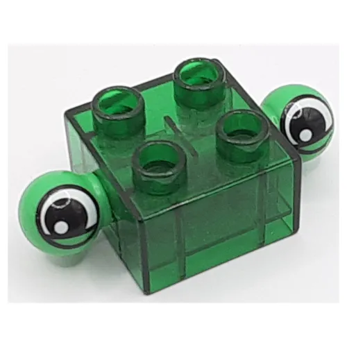 Duplo Brick 2 x 2 with 2 Green Protruding Eyes