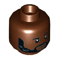 Minifig Head Phastos / Ron Barney, Black Beard with Gray Highlights, Neutral / Angry Print