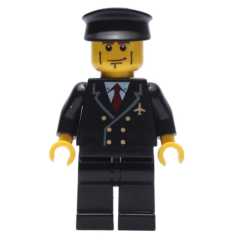 Pilot, Black Suit with Tie and Airplane Badge, Black Hat, Cheek Lines