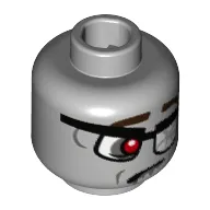 Minifig Head Zombie Businessman, Red Eye, Glasses with Broken Glass, Sad