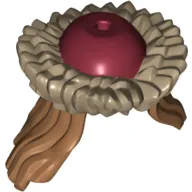 Hair and Hat, Long Flap with Dark Red Cap and Dark Tan Fur Brim Print