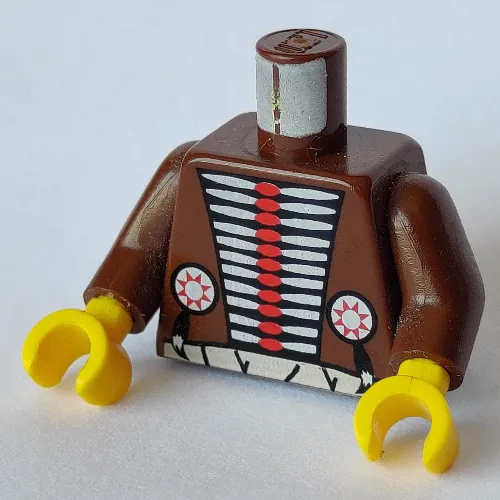 Torso American Indian Buckskin with Hair Pipe Bead Breastplate and White Belt Print, Brown Arms, Yellow Hands