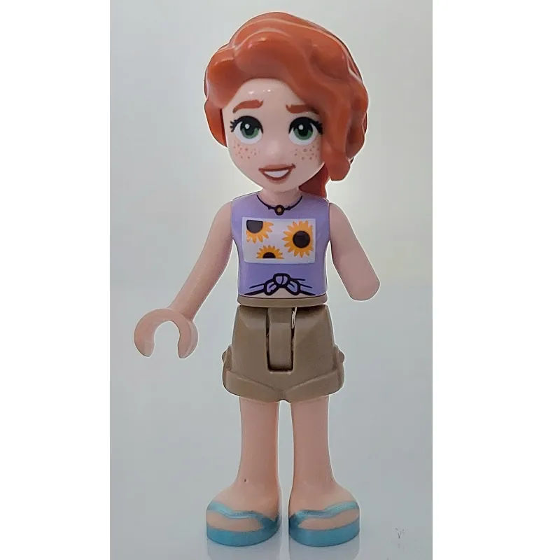 Autumn, Lavender Top, Dark Tan Shorts