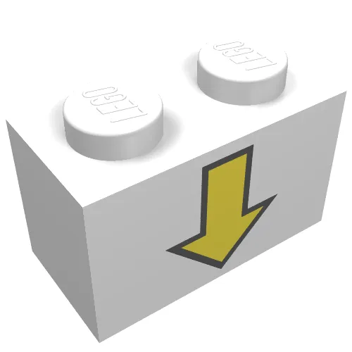 Brick 1 x 2 with Yellow Down Arrow and Black Border Print