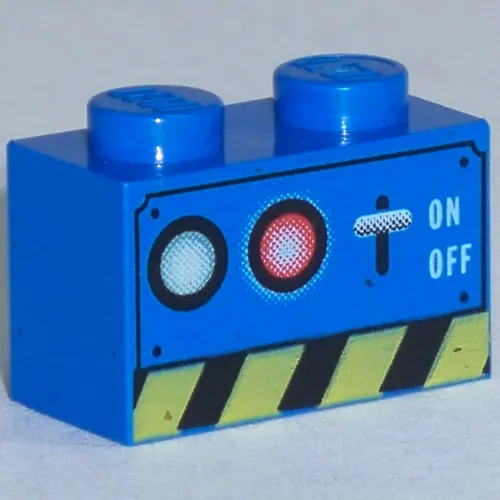 Brick 1 x 2 with Switch, Lamps, and Danger Stripe Print
