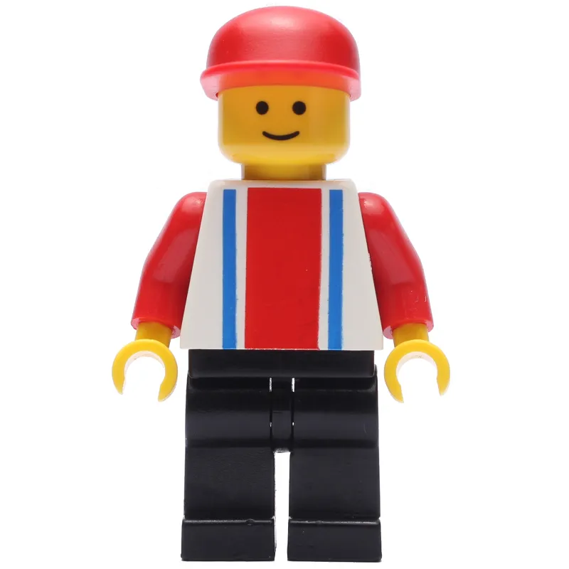 Man - White Torso with Blue/Red Stripes, Black Legs, Red Cap
