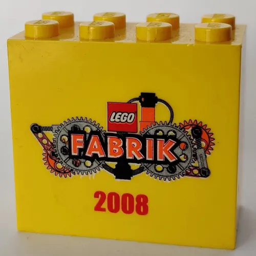 Brick 2 x 4 x 3 with 'LEGO Fabrik 2008' with Orange Text Print