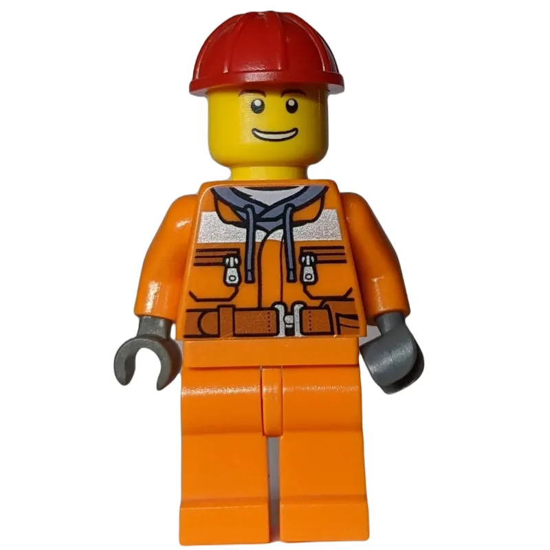 Construction Worker, Safety Jacket over Hoodie with Belt, Orange Legs, Red Hard Hat