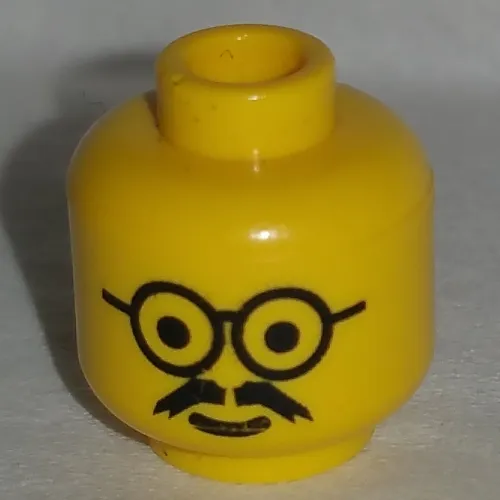 Minifig Head, Round Glasses, Moustache Print