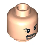 Minifig Head Vic Hoskins, Light Bluish Gray Beard, Moustache, Black Eyebrows, Smirk / Angry with Clenched Teeth Print