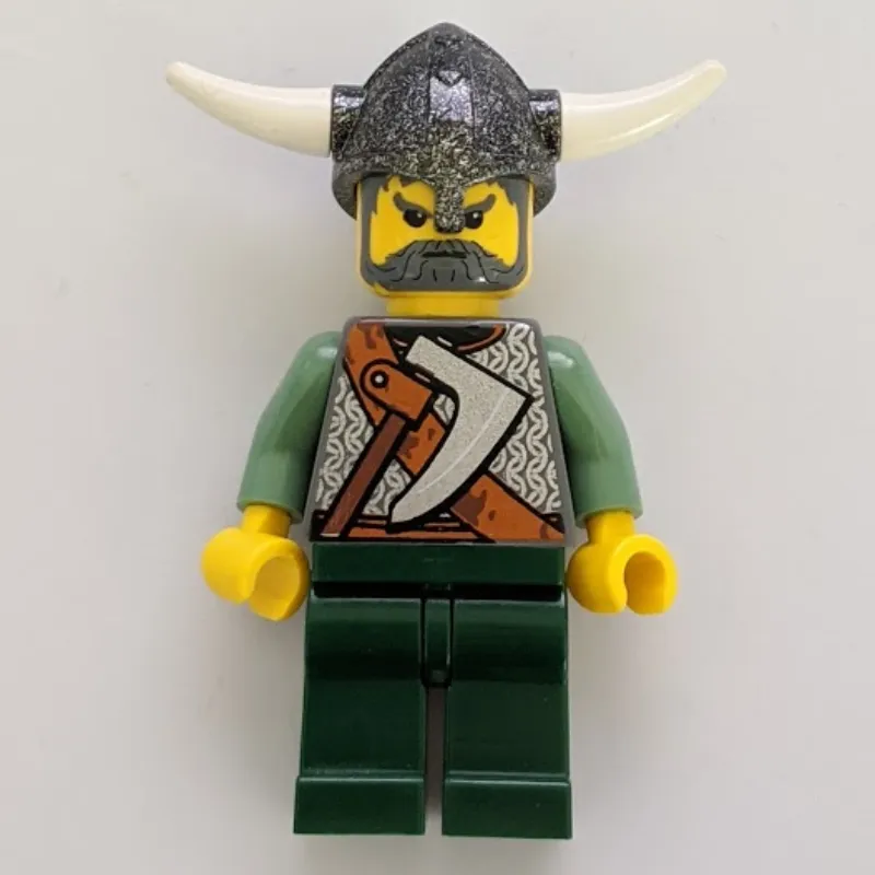 Viking Warrior - Armour, Battle Axe on Torso, Sand Green Arms, Dark Green Legs, Gray Hair