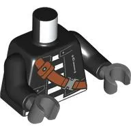 Torso, Jacket, Reddish Brown Strap, Black/White Stripes Shirt print, Black Arms, Dark Bluish Gray Hands